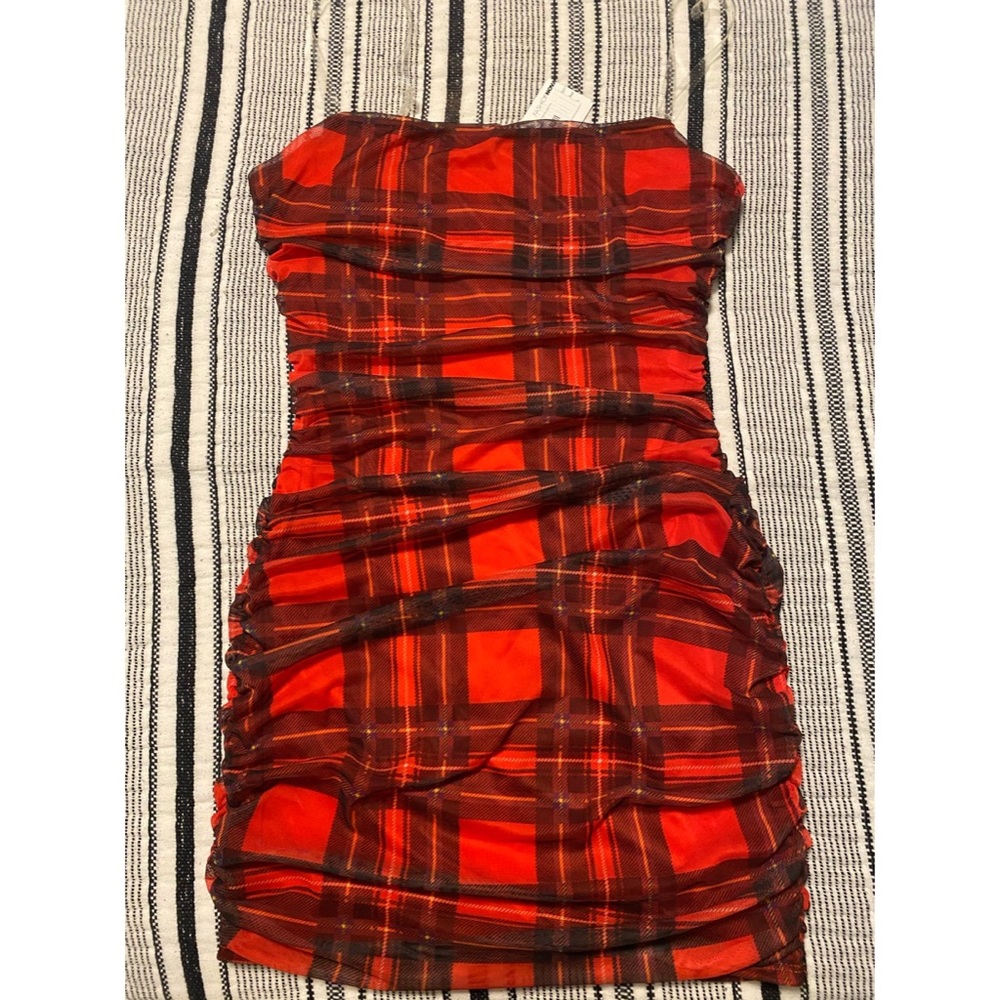 Red plaid mini dress